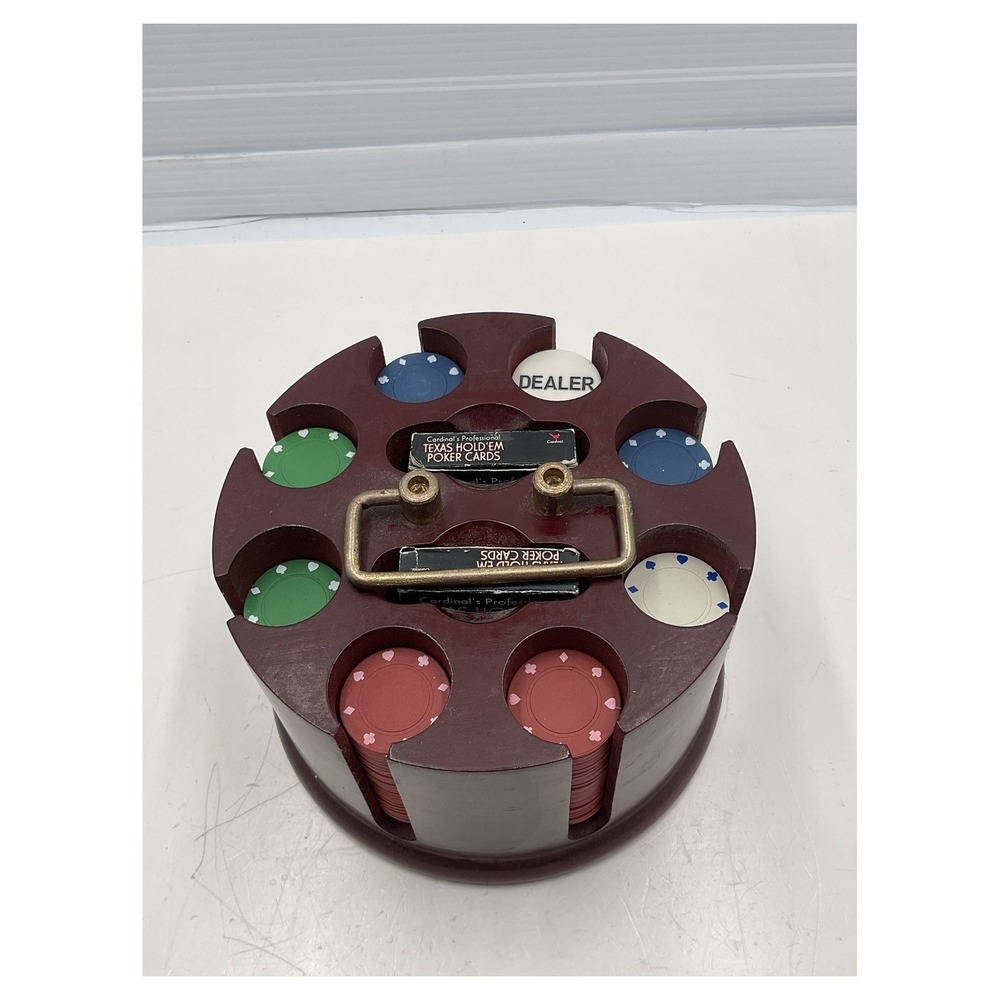 Cardinal Vintage Wooden Rotating Poker Chip‎ Carousel Set 2 Decks Cards Dealer